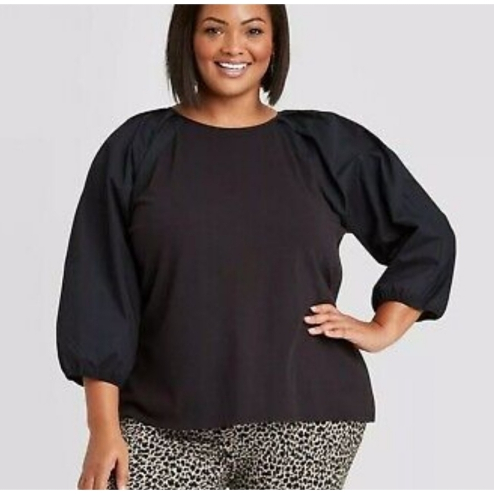 A New Day Long sleeve mixed poplin top Black Size L